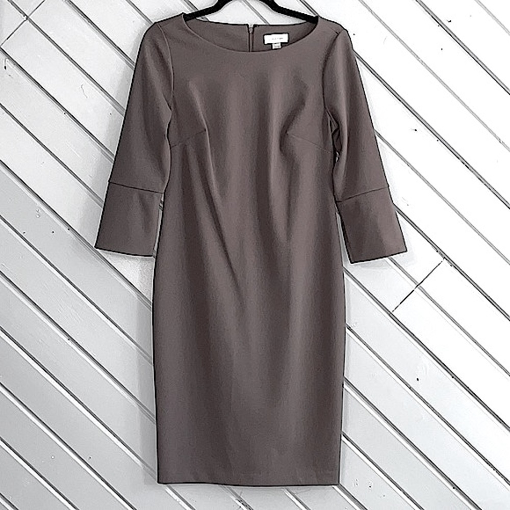 Calvin Klein 3/4 sleeve grey career business casual midi dress